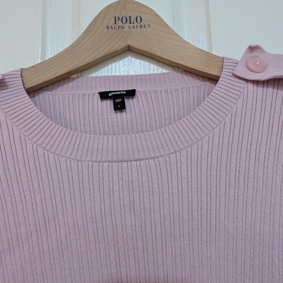 Express Pink Long Sleeve Ribbed Top - Picture 4 of 5